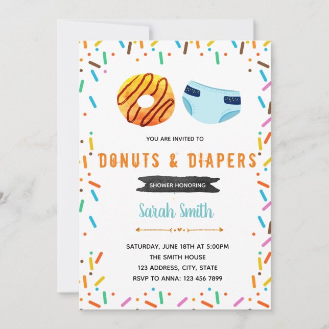 Donut diaper party invitation (Front)