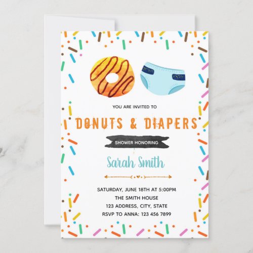 Donut diaper party invitation