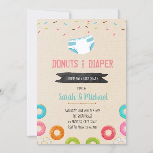 Donut diaper shower party invitation