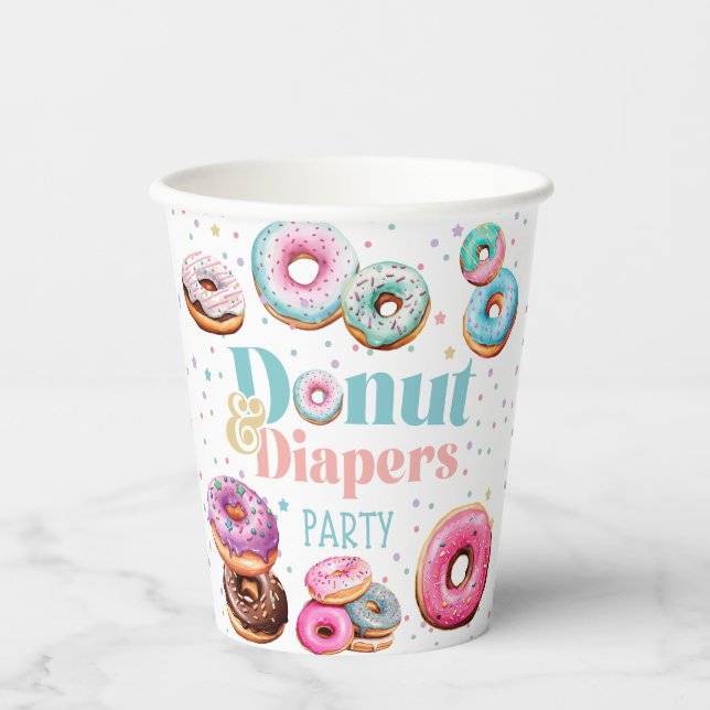 Donut & Diapers Baby Shower Paper Plate Cups (Front)