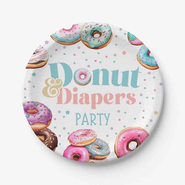 Donut & Diapers Baby Shower Party Paper Plate (Front)