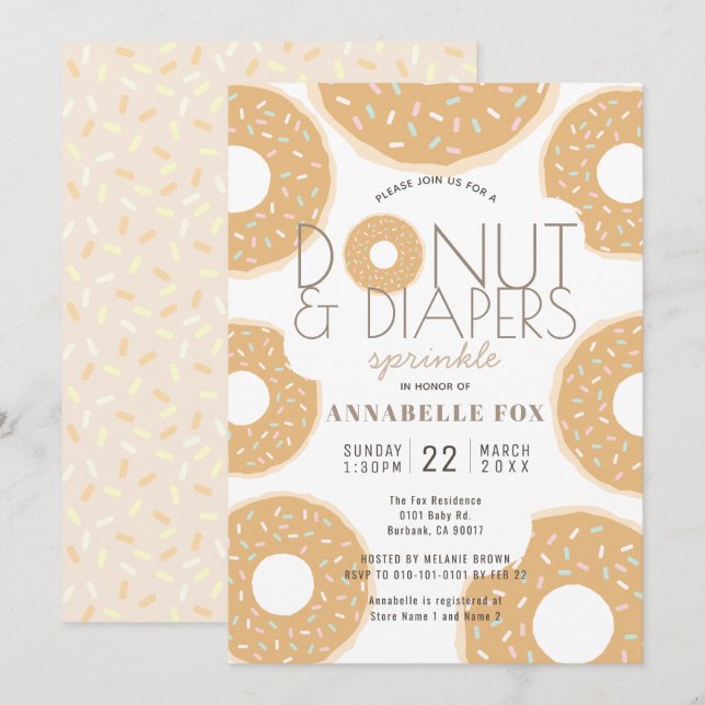 Donut & Diapers Sprinkle Caramel Baby Shower Invitation (Front/Back)