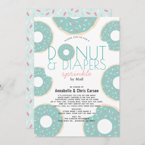 Donut  Diapers Sprinkle Mint Baby Shower by Mail Invitation