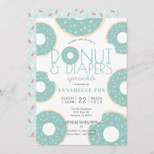 Donut & Diapers Sprinkle Mint Green Baby Shower Invitation