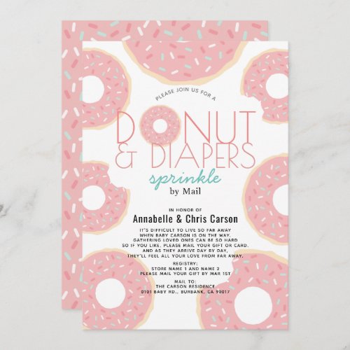 Donut  Diapers Sprinkle Pink Baby Shower by Mail Invitation