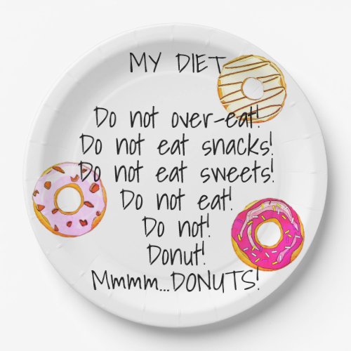 Donut Diet Funny Humorous Doughnut Snack Food Paper Plates
