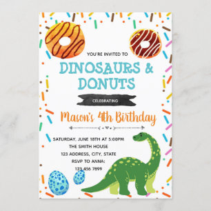 Donut dinosaur party invitation