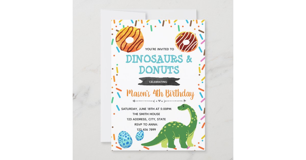 Donut dinosaur party invitation | Zazzle