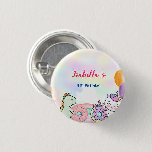 Donut Dinosaur Unicorn rainbow Balloon birthdday Button