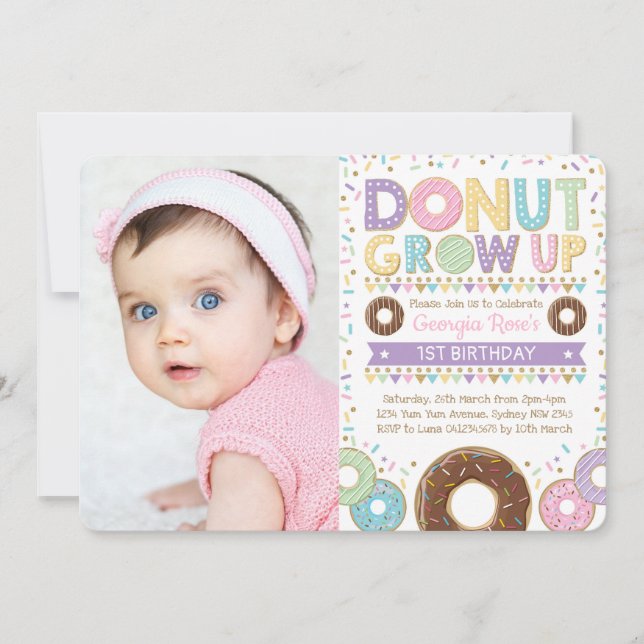Donut Donut Grow Up Invite Birthday Sprinkles (Front)