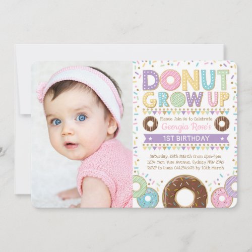 Donut Donut Grow Up Invite Birthday Sprinkles