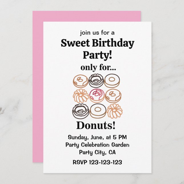 Donut Doughnut Funny Sweet Birthday  Invitation (Front/Back)