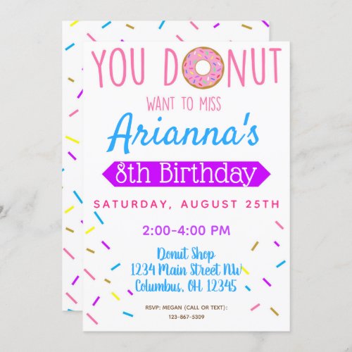 Donut Doughnut Kids Birthday Party Invite