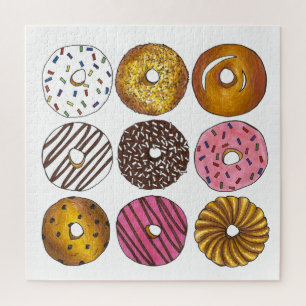 Donut Doughnut Sprinkles Frosting Blueberry Cake Jigsaw Puzzle