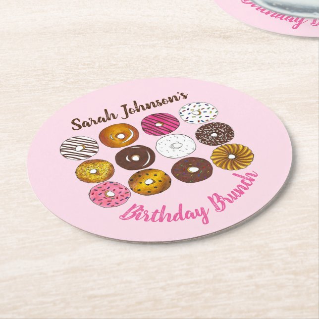Donut Doughnuts Birthday Party Brunch Bake Sale Round Paper Coaster (Angled)