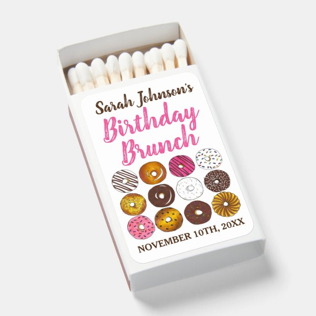 Donut Doughnuts Birthday Party Brunch Favor Matchboxes (Front Open)