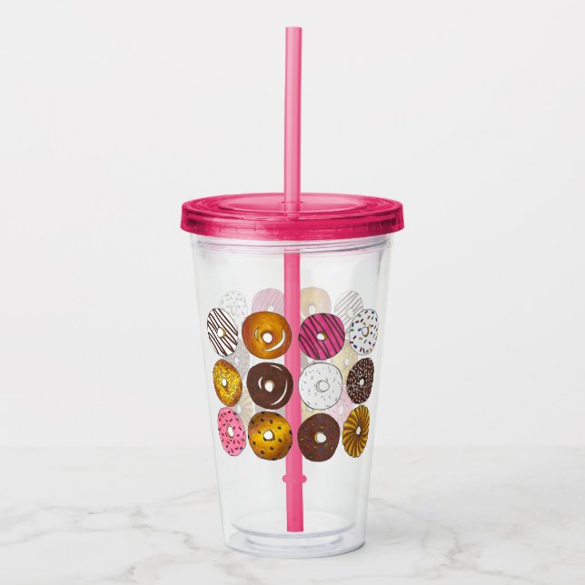 Donut Dozen Breakfast Food Pastries Doughnuts Acrylic Tumbler (Front)