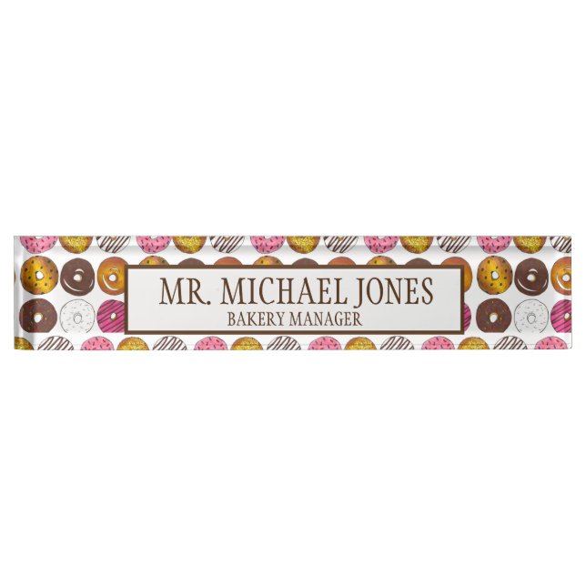 Donut Dozen Breakfast Food Pastries Doughnuts Desk Name Plate (Front)