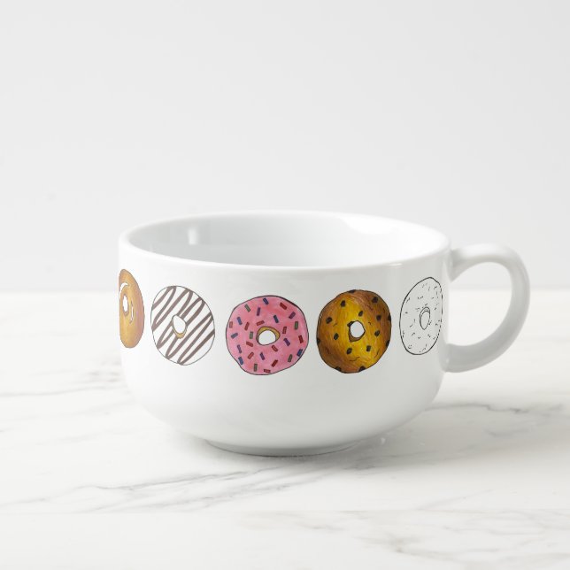 Donut Dozen Breakfast Food Pastries Doughnuts Soup Mug (Left)