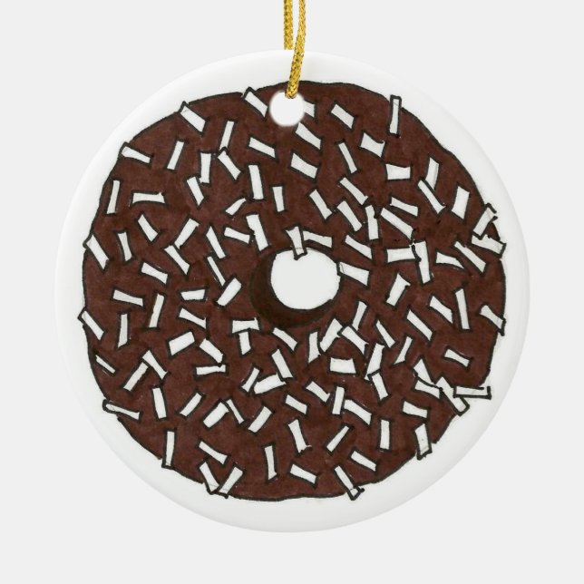 Donut Dozen Chocolate Coconut Donut Pastry Ceramic Ornament (Front)