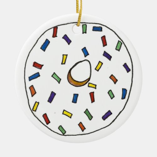 Donut Dozen Rainbow Sprinkles Doughnut Pastry Ceramic Ornament