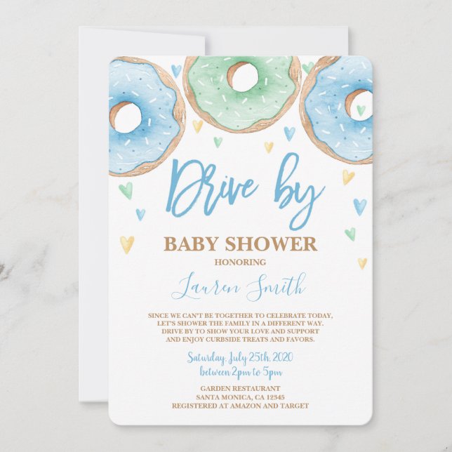 Donut Drive by Baby Shower boy Invitation (Front)