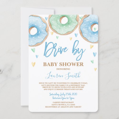 Donut Drive by Baby Shower boy Invitation