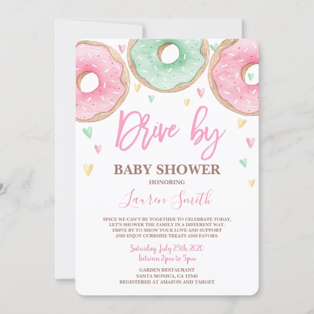 Donut Drive by Baby Shower girl Invitation (Front)