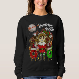 Donut Elf Christmas   80s Xmas Tree Santa Claus Re Sweatshirt