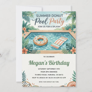 Donut end of summer pool party invitation