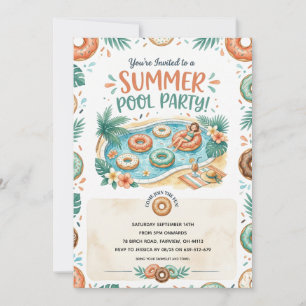 Donut end of summer pool party invitation