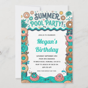 Donut end of summer pool party invitation
