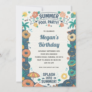 Donut end of summer pool party invitation