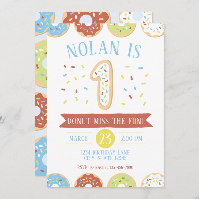Donut First Birthday Invitation (Front/Back)