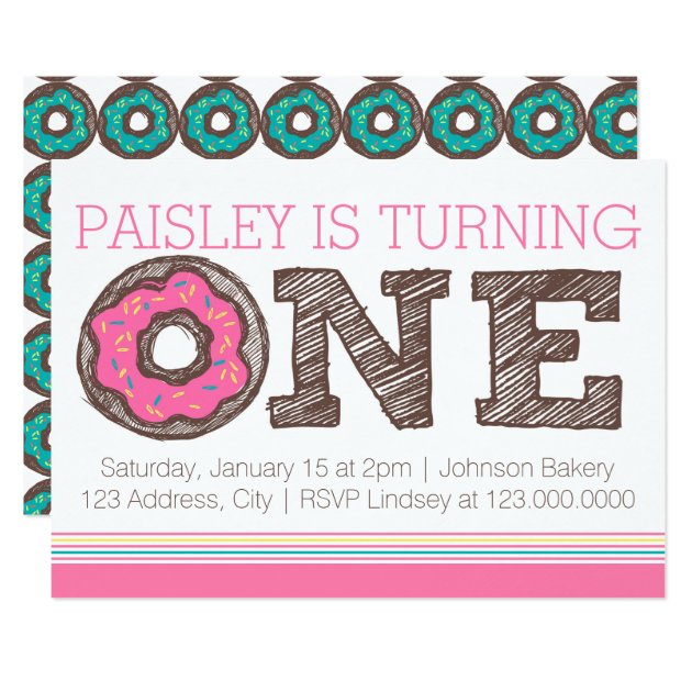 Donut First Birthday Invitation - Pink