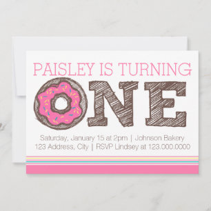 Donut First Birthday Invitation - Pink