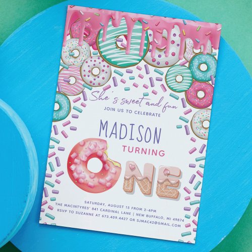 Donut First Birthday Invitation Sprinkles 