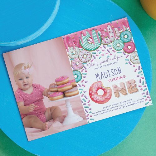 Donut First Birthday Invitation Sprinkles Photo