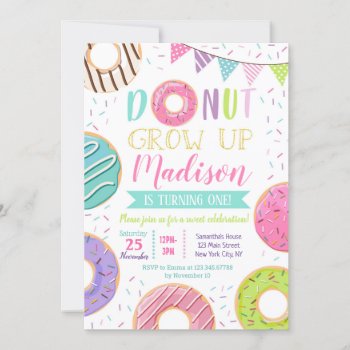 Donut First Birthday Invitations by SugarPlumPaperie at Zazzle