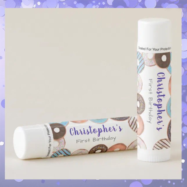 Donut First Birthday Party Favor Blue Boy  Lip Balm (Creator Uploaded)