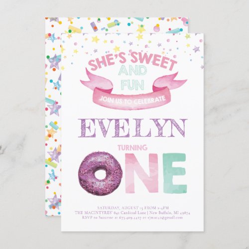 Donut First Birthday Watercolor Invitation