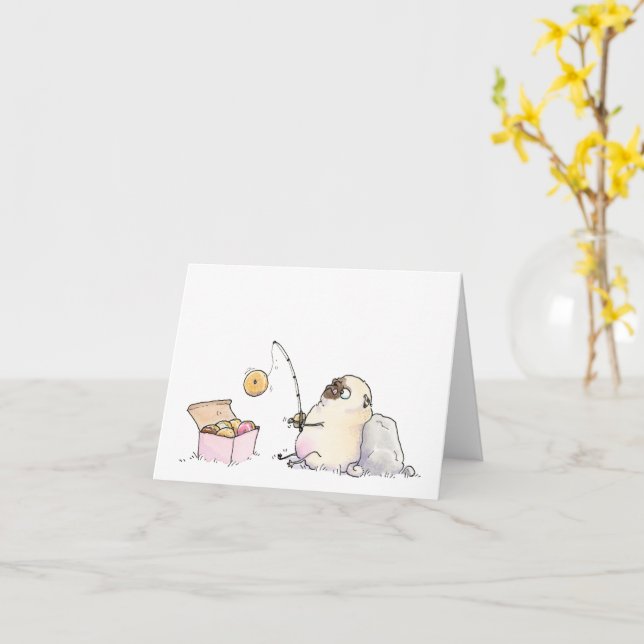 Donut Fishing pug card (Yellow Flower)