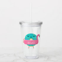 Donut Flamingo Pool Party Personalized Cute Acrylic Tumbler