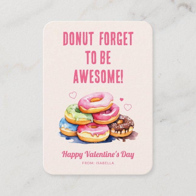 Donut Forget to Be Awesome Kids Valentine Note Card (Front)