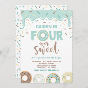 Donut Four Ever Sweet Invite Donut 4th Birthday