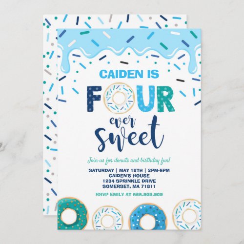 Donut Four Ever Sweet Invite Donut 4th Birthday