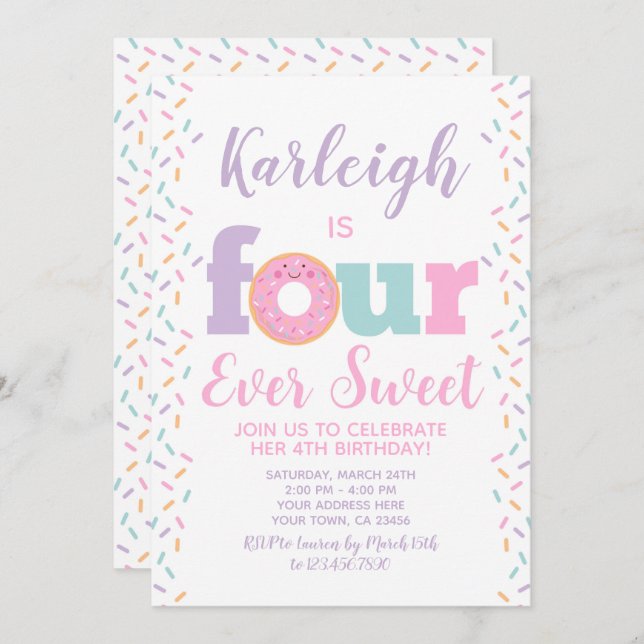 Donut FourEver Sweet Invitation (Front/Back)