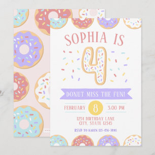Donut Fourth Birthday Invitation