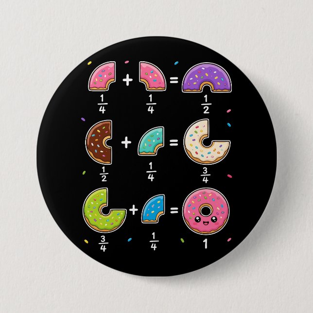 Donut Fractions Learning Math Humor Button (Front)