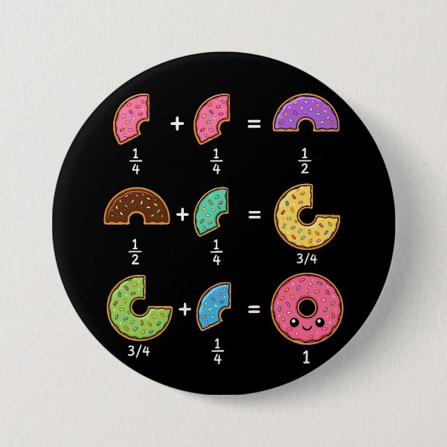 Donut Fractions Learning Math Humor Button (Front)